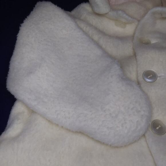 Handmade Vintage Toddler Coat Hooded Lined in Pink Button Front Attached Mittens - Picture 4 of 12